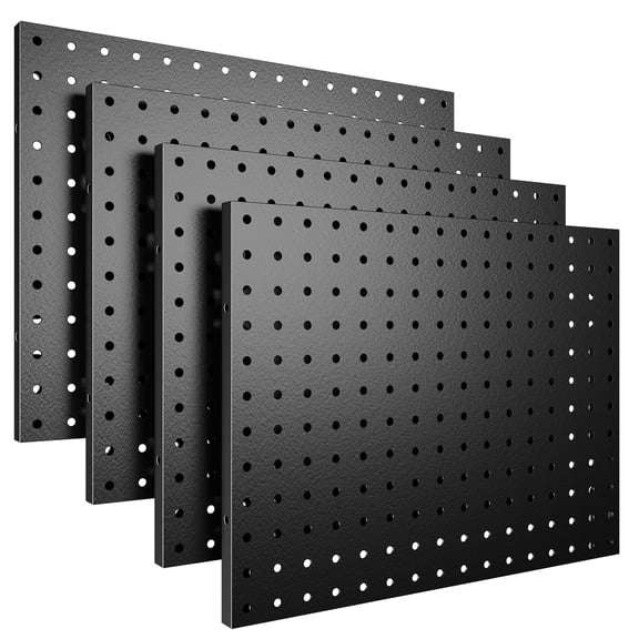 Spampur Panneau Perforé, Ensemble de 4 Panneaux de Panneau Perforé en Métal Noir, Organisateur Mural de Plaques Perforées, Système de Rangement de Panneau Perforé pour Établi, Rangement d'Outils de Garage, Organisation de Bureau, Mur Maison, C