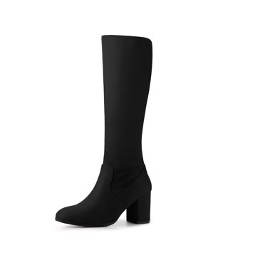 BLISSFUL STEP Women's Round Toe Block Heels Knee High Boots Black 6.5