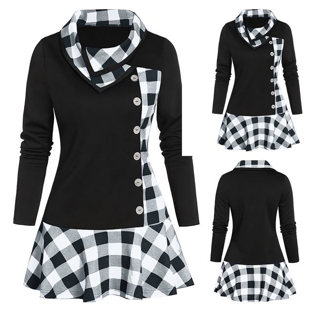 Simua Fashion Women's Plus Size Long Sleeve Cowl Neck Tunic Color Block Pullover Sweatshirt