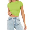 thumbnail image 2 of JIRNDf Hauts pour Femmes T-Shirts d'Été Tendance Mode Manches Courtes Mignon Court Basique Col Rond Coupe Ajustée Blouse pour Femmes Tunique Décontractée Hauts Vert Menthe P, 2 of 5