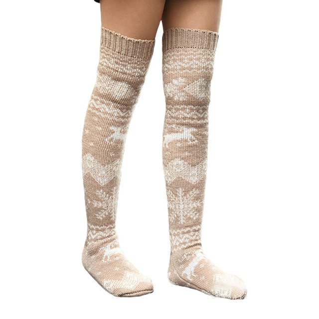 FOCUSNORM Women Juniors Christmas Knitted Socks, Cartoon Patterns Stocking Long Tube Socks