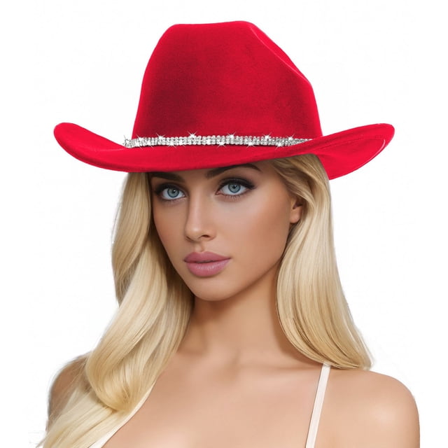 Men's And Women's Woolen Hats Western Cowboy Top Hat Three Of Rhinestones