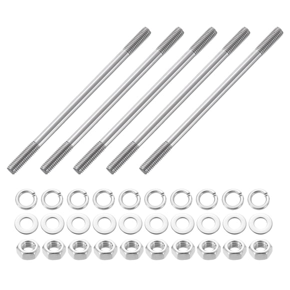 Uxcell 5pcs M6x110mm Double End Threaded Stud Screw Bolt with Nuts and Washers