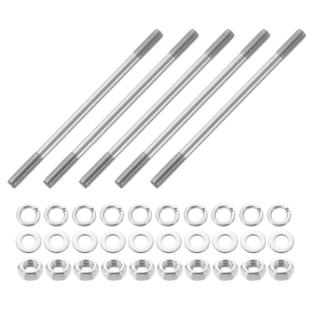 Uxcell 5pcs M6x110mm Double End Threaded Stud Screw Bolt with Nuts and Washers