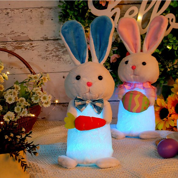 karymi Glowing LED Lighted Easter Bunny Bunny Cloth Doll Small Ornament for Home Spring Tabletop Mantel Shelf Decor Festive Night Light Gift for Kids Party Favor Party Favors