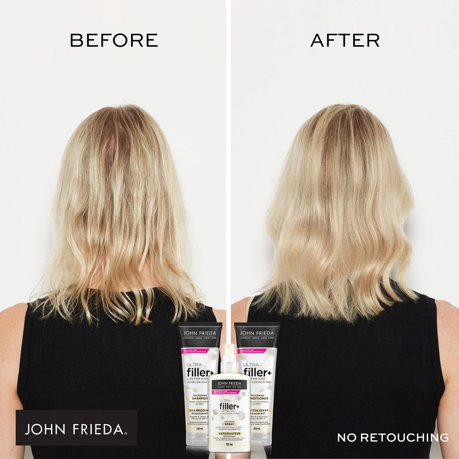 John Frieda Ultra Filler+ Vaporisateur Épaississant pour Cheveux Fins & Clairsemés, avec Biotine et Acide Hyaluronique, Protection contre la Chaleur, Vaporisateur Repulpant
