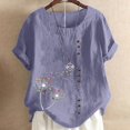 thumbnail image 2 of CHOK Mchoice Chemises pour Femmes 2024 à Manches Courtes Décontractées Hauts Grande Taille Col Rond Imprimé Ample Blouse en Coton et Lin à Boutons, 2 of 5