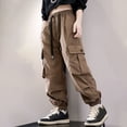 thumbnail image 2 of Spring Saving! HVOBTTY Kid's Long Straight Leg Cargo Pants, Children's Pants Spring Product Solid Color Work Pants with Multiple Pockets Loose Pants for Boys and Khaki, 7 Years, 2 of 4