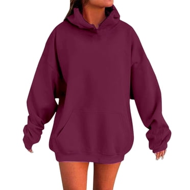Aocisk Women's Solid Color Hoodie with Pocket Drop Shoulder Comfortable and Stylish Pullover Sweatshirt Top for Casual Outdoor Activities RD4 XXL