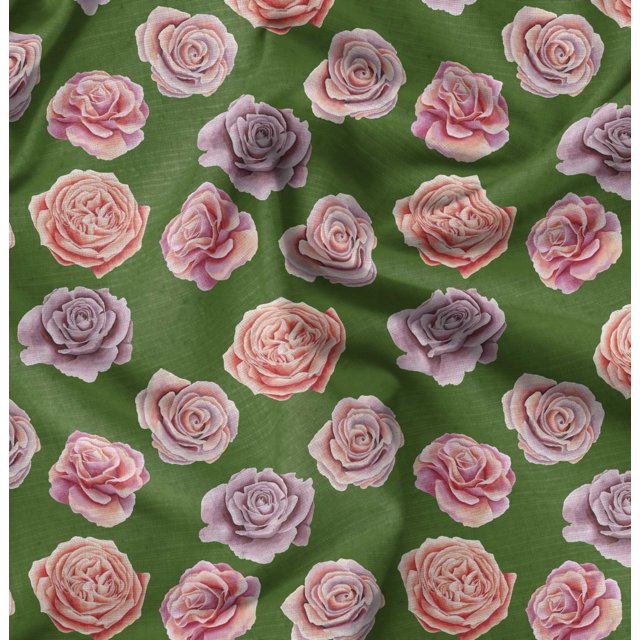 Soimoi Green Velvet Fabric Rose Floral Print Fabric by the Yard 58 Inch Wide