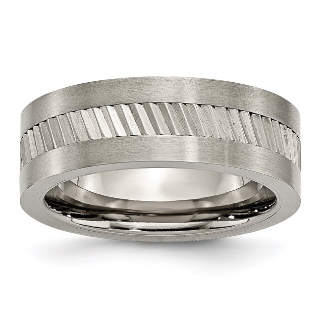Titanium Sawtooth Design Flat Polished w/Brushed Edge 8mm Band Size 7