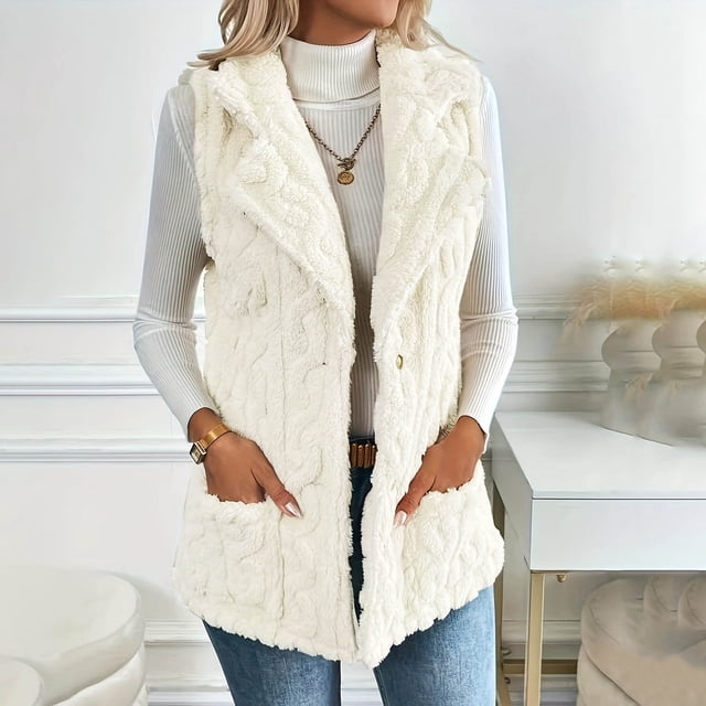 EGNMCR Sans Manches Sans Capuche Manteaux et Vestes Décontractés pour Femmes Uni Décontracté Col Rond Manches Longues Chandail à Enfiler Chandail Tricoté à Enfiler Mode d'Automne Graphique Hauts au Crochet Vêtements Hippies Femmes Gilet en Peluche