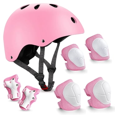 Casque de Vélo pour Enfants, Casque pour Tout-Petits de 3 à 13 Ans Garçons Filles avec Ensemble d'Équipement de Protection Sportif Genouillères Coudières Protège-Poignets pour Planche à Roulettes Vélo Trottinette Patin à Roues Alignées - Rose
