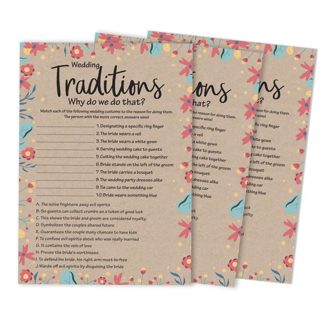 Inkdotpot Bridal Wedding ShowerGameBachelorette Party ActivityGameCards 50-PackRustic Kraft FloralWhy Do We Do That