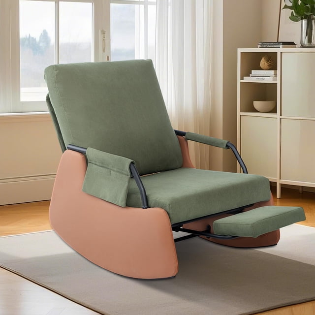 Yiwa Rocking Recliner Chair in Soft Corduroy, Adjustable Backrest & Footrest, Steel Frame with Side Pocket, Modern Lounge Chair for Bedroom or Living Room