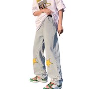 Ketyyh-chn99 Men Jeans 2024 Relaxed Boot Jean Loose fit Pants Shorts Mens Jeans Baggy Hip Hop Star Pants Denim Loose Goth Fashion Streetwear Blue,2XL