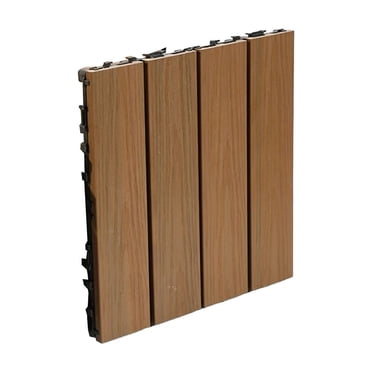 Tuiles de Plancher Emboîtables en Composite de Bois pour Terrasse Usage Intérieur Extérieur 11,81 Pouces X 11,81 Pouces (Motif Bois d'Érable Brun Pâle) - Excellente Mise à Niveau pour Patio, Cour Arrière, Sentier