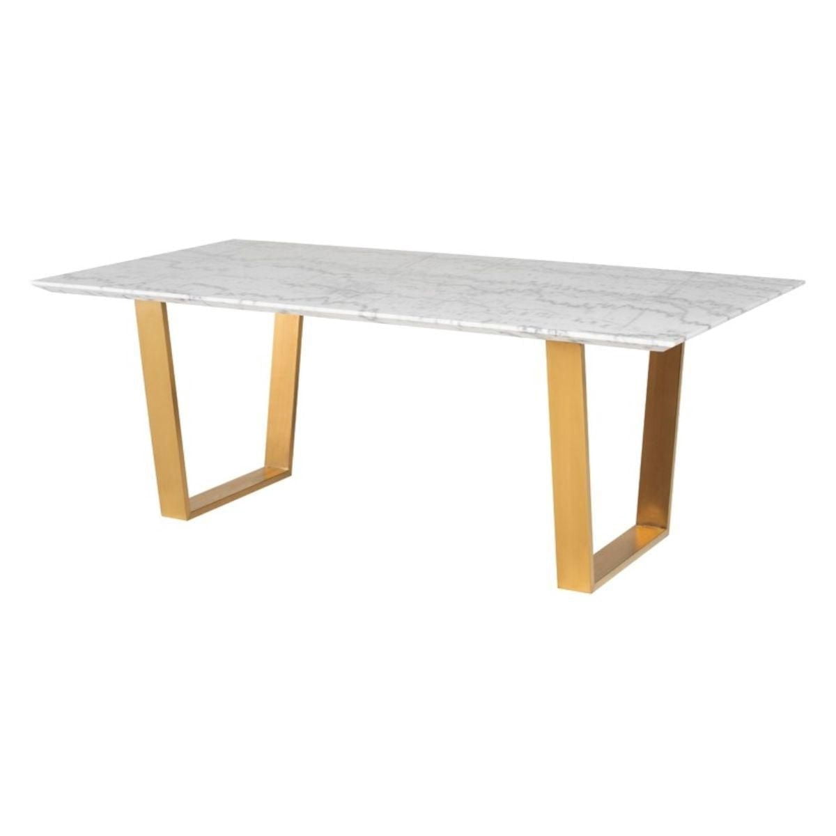 Table à manger rectangulaire de luxe pour  personnes - Plateau en faux marbre de  po avec superbe base en acier inoxydable brossé doré, design moderne et élégant, durable et facile à nettoyer