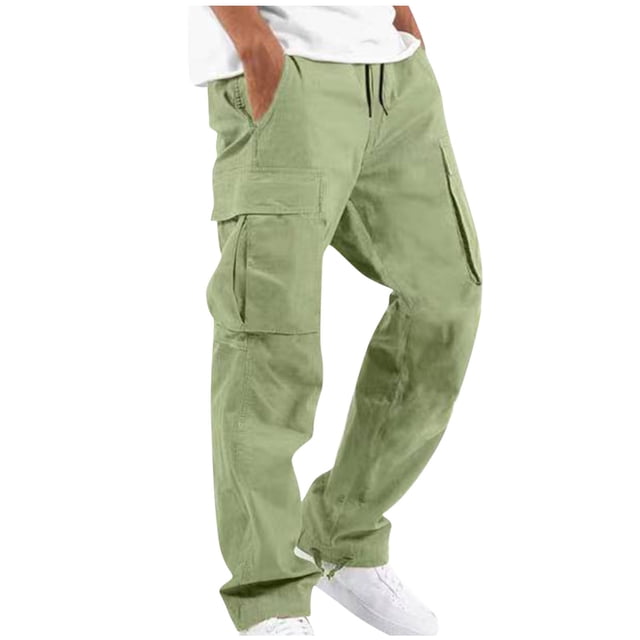 RKSTN Cargo Pants for Men Drawstring Solid Color Casual Multiple Pockets Trousers Outdoor Fitness Pants with Pockets