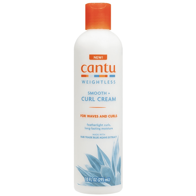 Cantu- Weightless Smooth + Curl Cream (295ml) styling cream for natural curls and waves that enhances curl definition and offers frizz control; lightweight, non-greasy moisturizing formula free from sulfates and parabens. Suitable as a leave-in to define twist-outs and refresh curls.