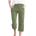 thumbnail image 1 of FNFYFH Womens Plus Size Capri Pants Wide Leg Cotton Linen Pants Drawstring Summer Beach Pants with Pockets, 1 of 7