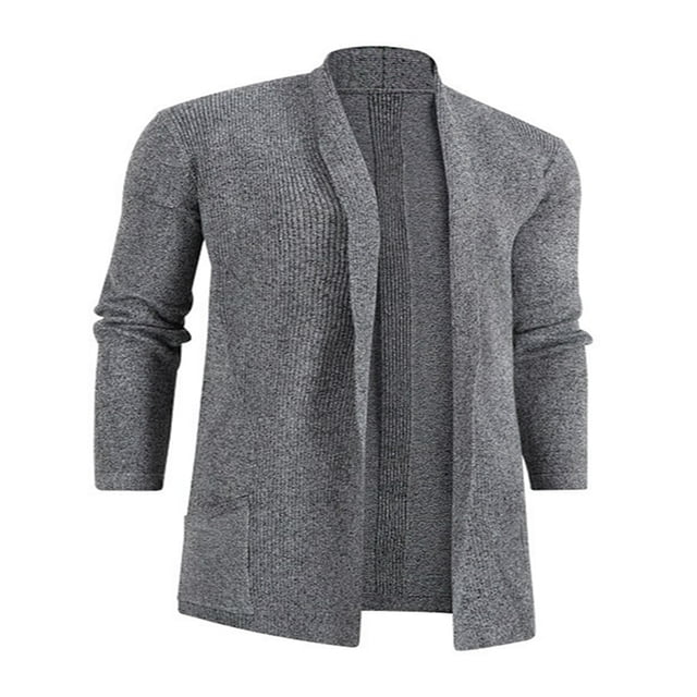Men Cardigan Sweaters Solid Color Shawl Collar Long Sleeve Knitted Fall Casual Long Cardigan