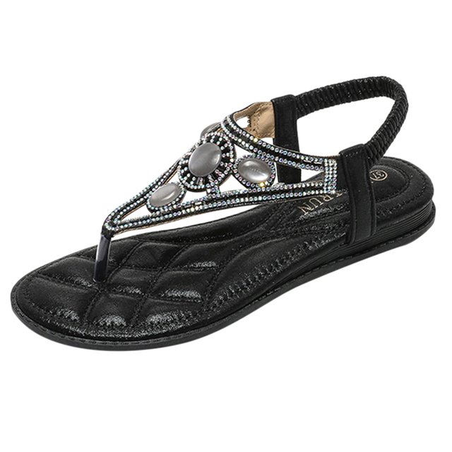 Kcodviy Bohemian Sandals Beach Sandals Tie Up Sandals for Women Flip Flops Thong Sandals Womens Tan Sandals for Women Rhinestone Slingback Rope Sandals for Women Flat Sandals