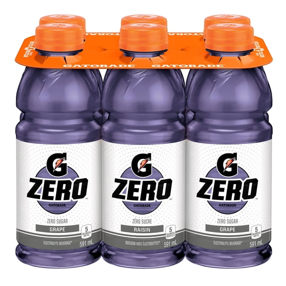 Gatorade Zero Sugar Grape Electrolye Beverage 6 x 591 mL, Bottles
