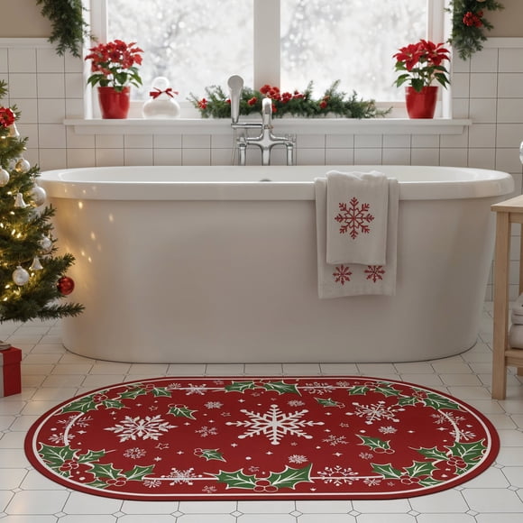 Gogreen Bath Mat - Bathroom Mat Rug Non Slip Super Absorbent Stain Resistant Quick Dry Bathroom Rug-Bath Mat for Bathroom Floor Bathtub Vanity-Bathmat Bath Rug (Christmas Snowflake, 24"x36")
