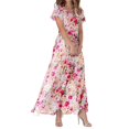 thumbnail image 1 of WTXUE Robes d'Été pour Femmes 2024, Robe d'Été Décontractée à la Mode pour Femmes à Fleurs, Col en V, Manches Courtes, Longue, Col en V, Manches Courtes, Patte, Robe de Loisirs, Beige, 1 of 4