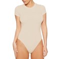 thumbnail image 1 of LUXUR Combinaison Femme Manches Courtes T-Shirt Body Col Rond Hauts Justaucorps Décontractés Couleur Unie Kaki 2TG, 1 of 4