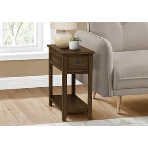 Monarch Specialties Accent Table, End, Side Table, Nightstand, Bedroom, Narrow, Storage Drawer, Brown Veneer, Transitional
