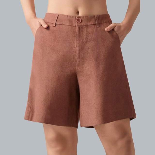 Ovticza Bermudas pour Femmes Séchage Rapide Légers Shorts en Lin Golf Randonnée Voyage Shorts Camel 2TG