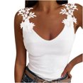 thumbnail image 2 of EGNMCR Camisoles pour Femmes Mode Femmes Col en V Patchwork Uni Dentelle Courts Camis Hauts Gilet, 2 of 5