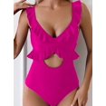 thumbnail image 4 of One Piece Swimsuit for Women Tummy Control Ruffle Bathing Suit V Neck Ruched Slimming Cutout Swimwear Rose Red S, 4 of 7