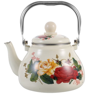 Enamel Tea Kettle Floral Pattern Tea Pot Vintage Farmhouse Water Boiling Pot Coffee Kettle