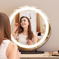 thumbnail image 2 of Bingirl 19-inch Vanity Mirror with LED Lights: Large Round Makeup Mirror with Touch Control and 3 Color Lighting Modes, Easy to Install, Black, for Bedroom Tabletop or Living Room, 2 of 7