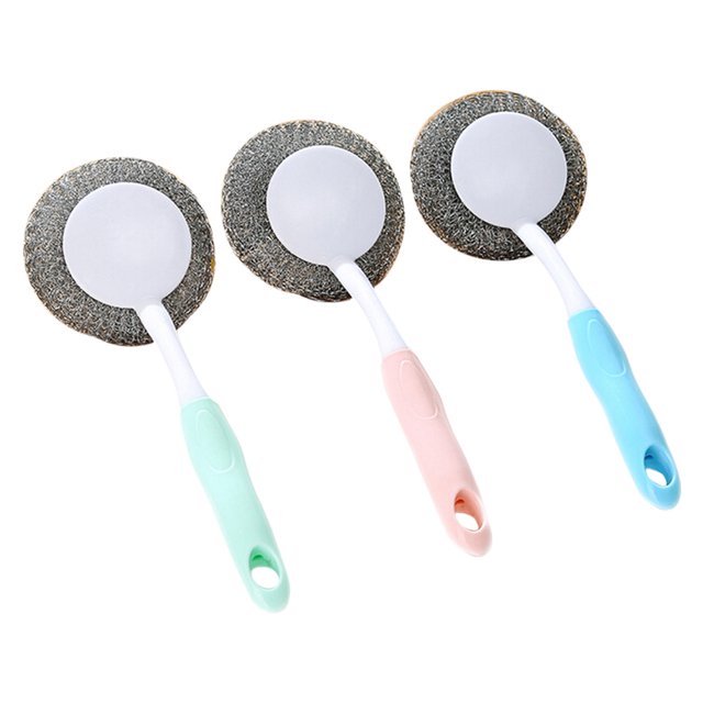 EeaseCA Handle Wire Brush Cleaning Ball Scourer Dish Washing Kitchen Cleaning (Blue)