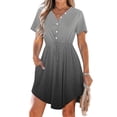 thumbnail image 1 of LOVZFMLL Robe d'Été Décontractée pour Femme à Manches Courtes, Col en V, Boutonnée, Robe de Plage pour Vacances et Voyages avec Poches, Gris, B, 3TG, 1 of 9