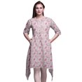 thumbnail image 1 of Bimba Hauts Imprimés Floraux à Feuilles Roses et Delphinium pour Femmes Kurti Asymétrique Robe d'Été pour Filles Très Grand, 1 of 6