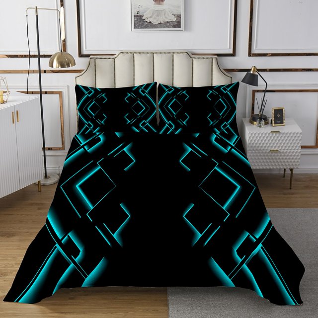 Erosebridal Neon Geometry Bedspread Sets Twin Size, Abstract Checkered Bed Quilt, Stripe Room Decor, 2pcs