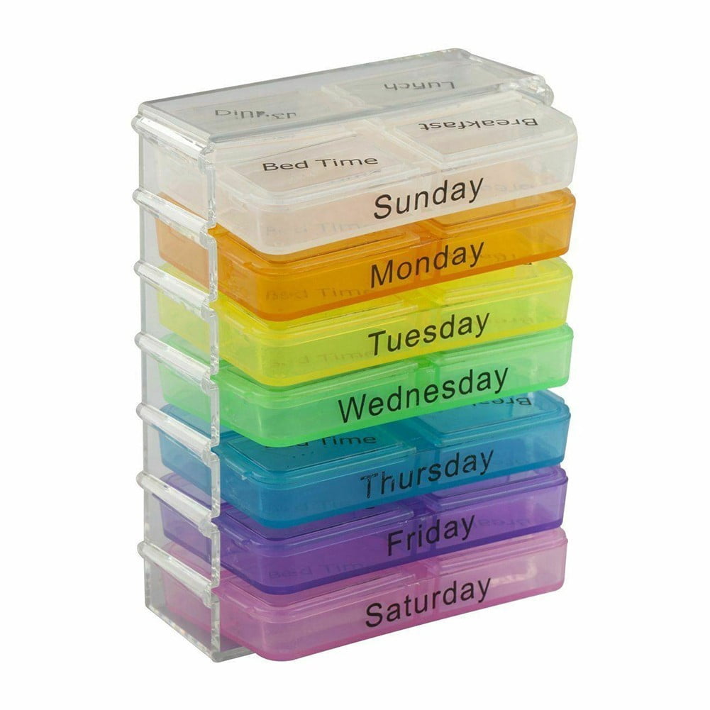 Weekly Pill Organizer 4 Times a Day, Large Travel Vitamin Pill Box, Daily Supplement Organizer Pill Container Dispenser Big Medication Case