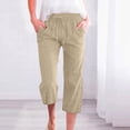 thumbnail image 3 of Capris de Course avec Poches Pantalon Jambe Droite Coupe Jambe Femmes Taille Polyester Pantalons Raccourcis Pantalons Capris Décontractés pour Dames Style C-74 Kaki m, 3 of 5