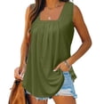 thumbnail image 2 of Timegard Débardeurs pour Femmes Couleur Unie Encolure Carrée Plissé Sans Manches Chic Décontracté Tunique Haut T-Shirt Basique, 2 of 6