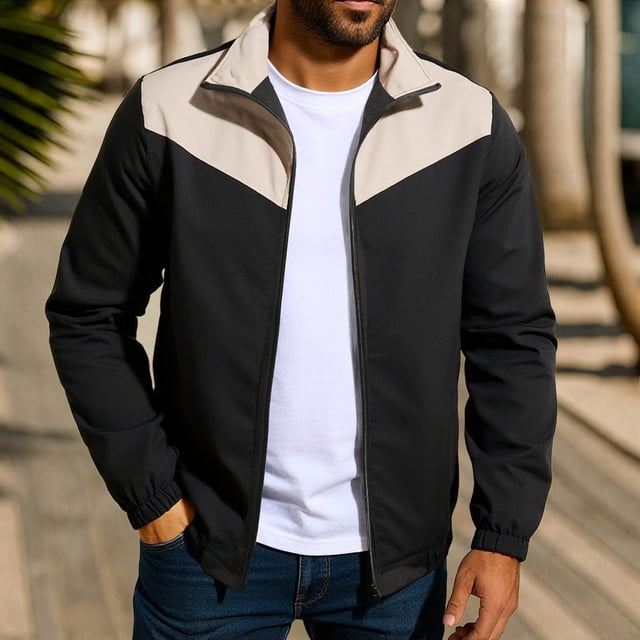 Yusimy Men's Lightweight Casual Bomber Jacket - Color Block Design Classic Varsity Style