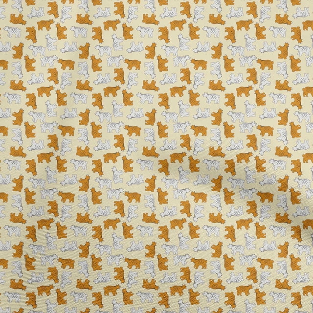 oneOone Polyester Spandex Light Yellow Fabric Animal Sewing Material Print Fabric By The Yard 56 Inch Wide