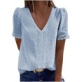 thumbnail image 2 of LSLJS T-Shirts pour Femmes Mode Femmes Décontracté Uni Manches Courtes Col en V T-Shirt en Dentelle Blouse Hauts, 2 of 8