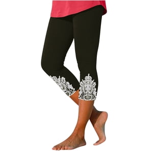 QATAINLAV Leggings Capri pour les femmes, Summer Lace Patchwork Femmes entraînement Yoga Legging 2024 Tummy Control High Waisted Cropped Leggings Mes commandes placées par moi noir XL
