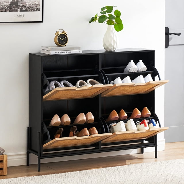 QinaQin Shoe Rack Cabinet with 4 Flip Drawers and 3-Tier Adjustable Shelves for Entryway