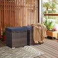 thumbnail image 2 of Patiojoy 2 Pieces Patio Ottoman Multipurpose Outdoor Wicker Footstool Storage Box Side Table w/ Solid Metal Frame Additional Seating w/ Removable Cushions Navy, 2 of 7